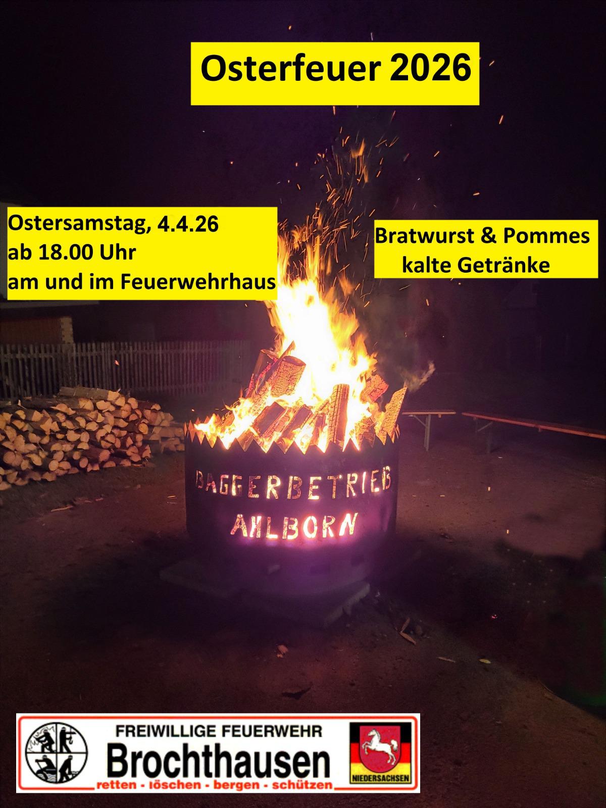 Osterfeuer 2026 in Brochthausen: Einladung ans Feuerwehrhaus