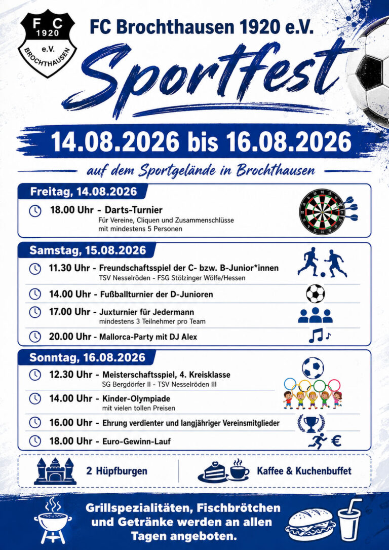 Sportfest des FC Brochthausen vom 14. bis 16. August 2026